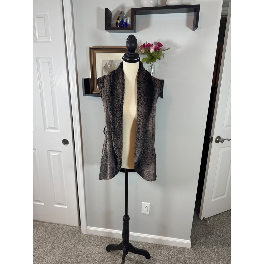 Premise Studio Mob Wife Womens Faux Fur Ombre Vest Open Front M